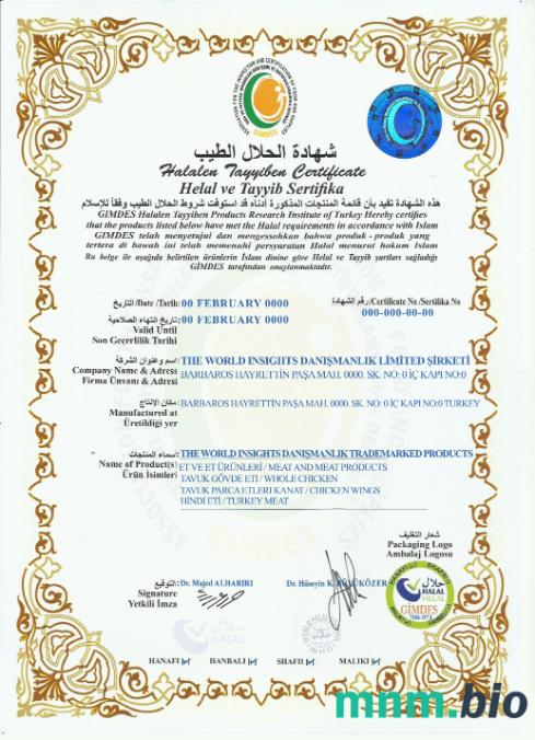 Turkey Halalen Tayyiben Certificate PSD sample